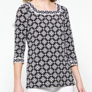 Magnolia Grace Mariana Square Neck Knit Top Large Tunic 3/4 Sleeve L Geometric